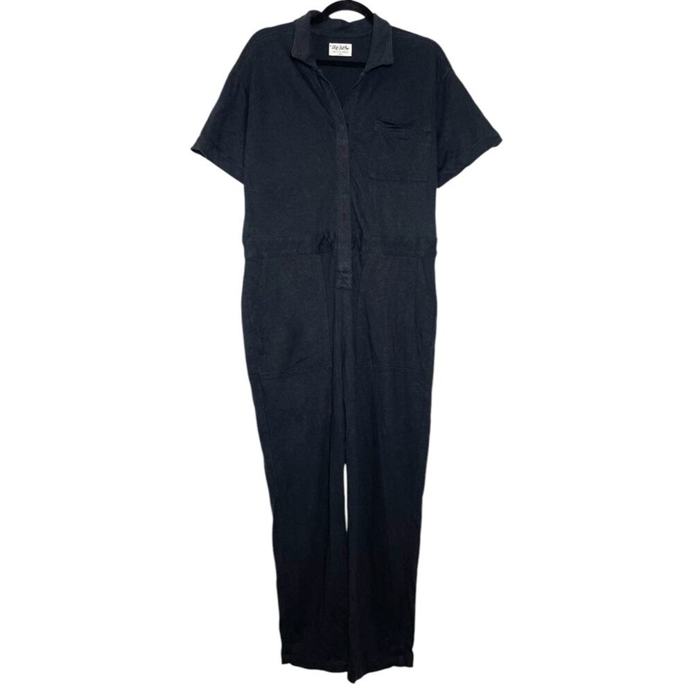 Back Beat Rags Washed Black Gray Hemp Cotton Short Sleeve Boiler Suit Jumpsuit S